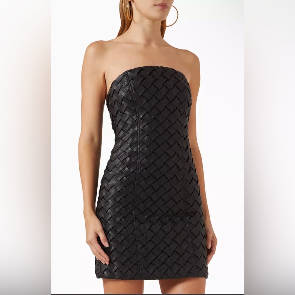 ROTATE Black Woven Faux Leather Mini Dress | US 4 | NEW